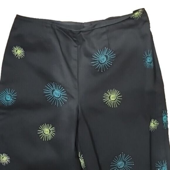 Sigrid Olsen petite Pants mid-rise Sport black cropped w/beaded sun design 4P - Picture 3 of 8